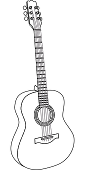 Acoustic Guitar Blackand White Illustration PNG