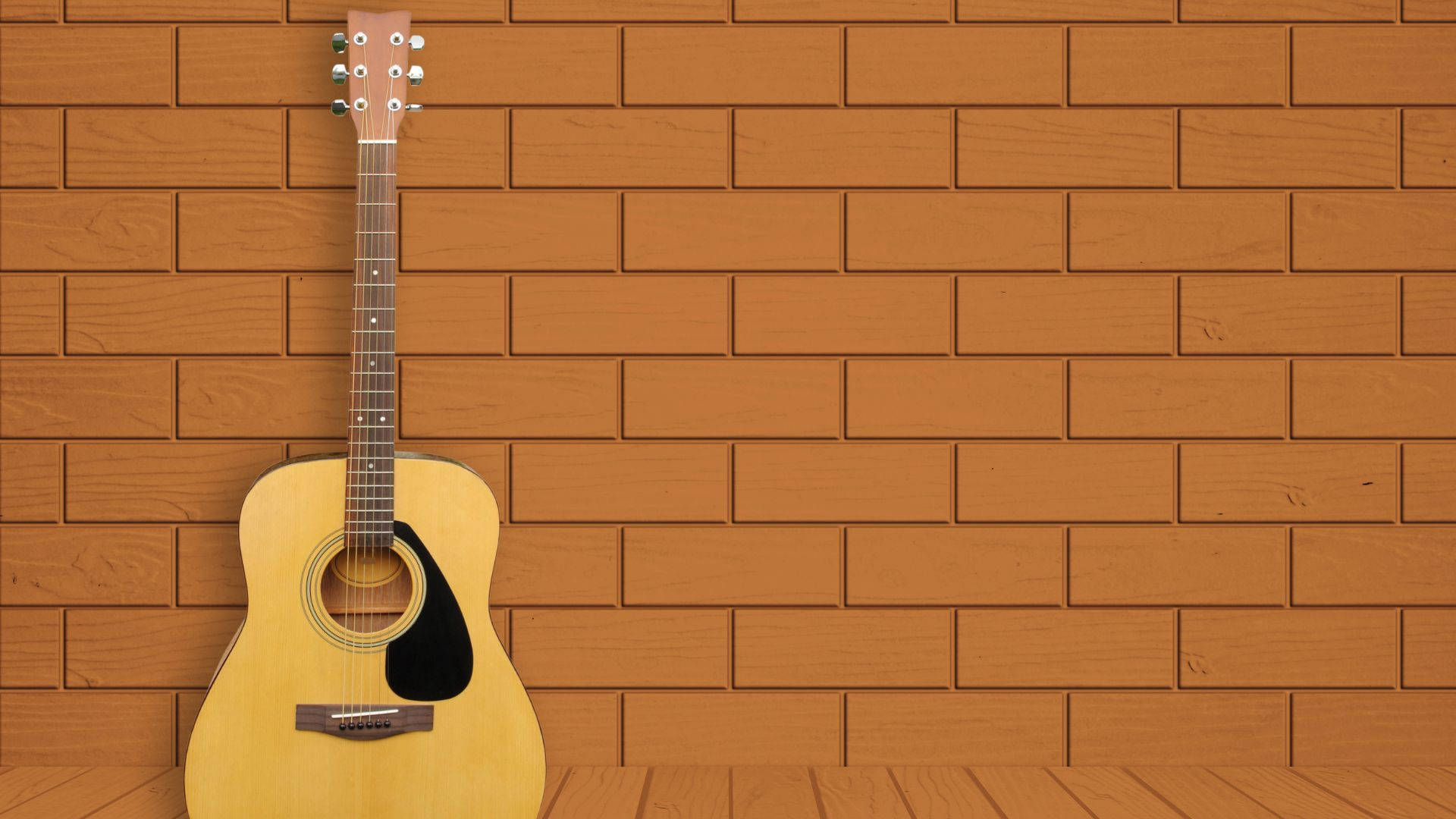 Acoustic Guitar Brown Bricks Wallpaper