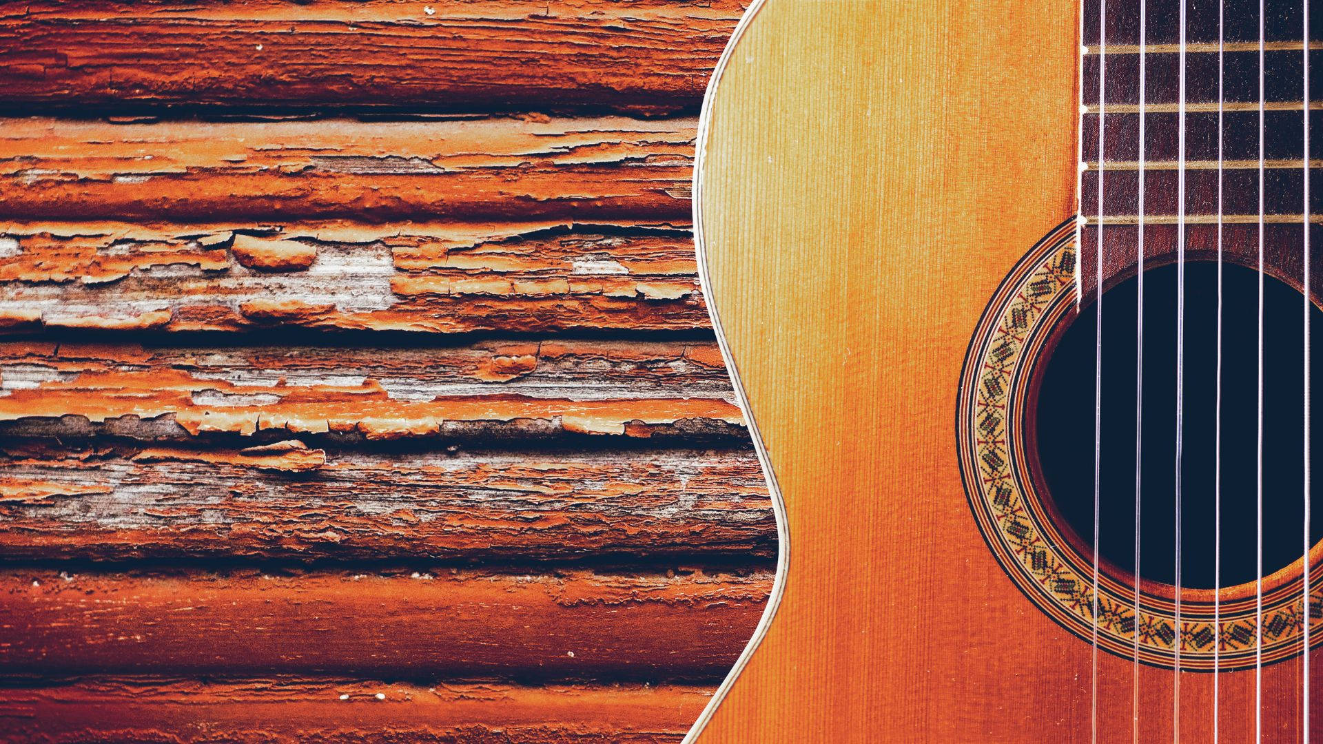 Acoustic Guitar Flaky Woods Wallpaper