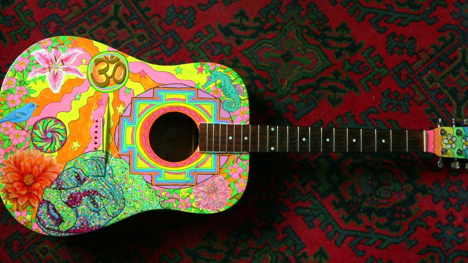 Acoustic Guitar Hippie Designs Wallpaper