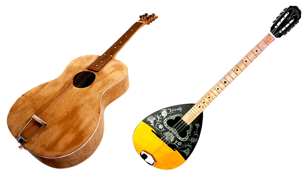 Acoustic Guitarand Russian Balalaikaon Black Background PNG
