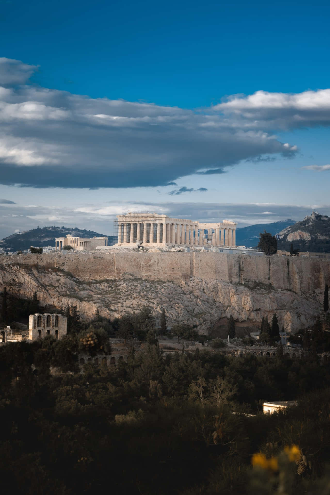 Acropolis Dark Clouds Mount Lycabettus Wallpaper