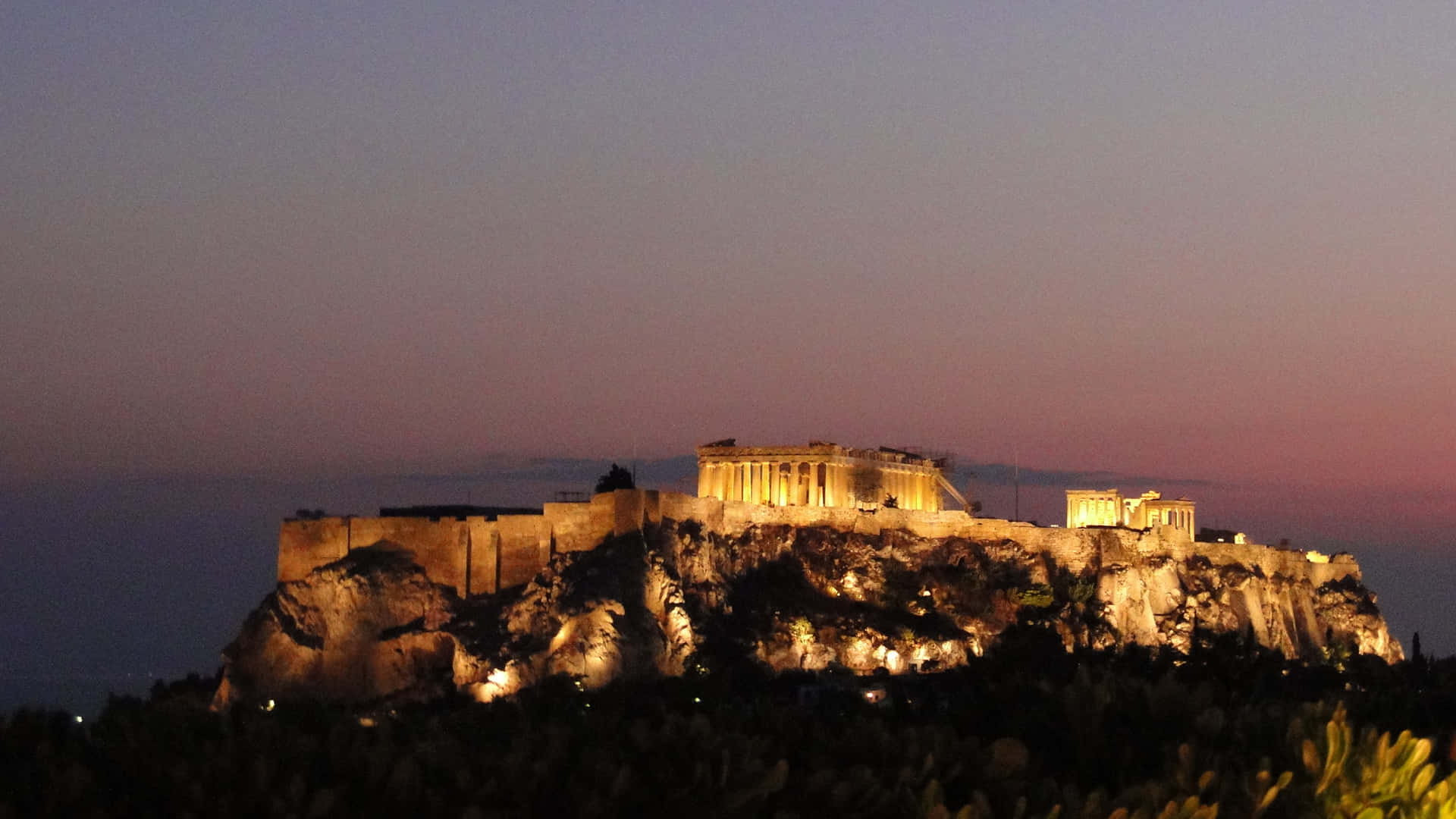 Acropolis With Dim Twilight Light Wallpaper