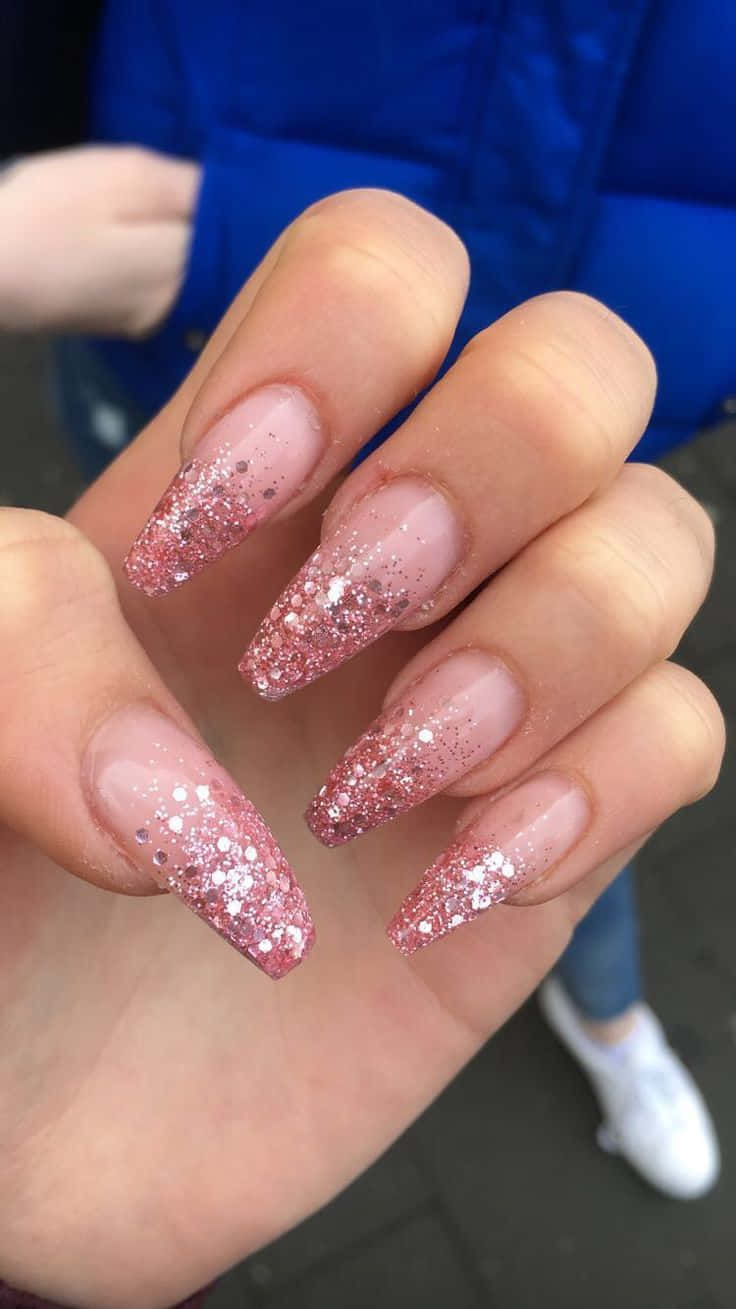 Pink Glitter Nails With Glitter On Them Wallpaper