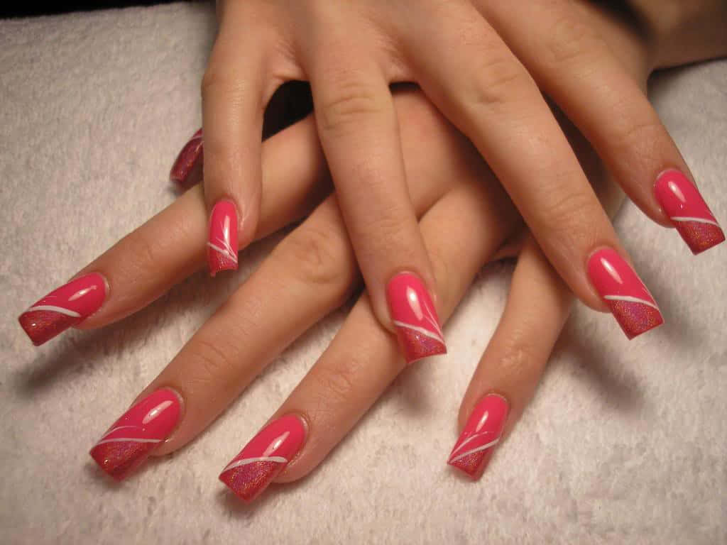 A Woman's Hands With Pink And White Nails Wallpaper