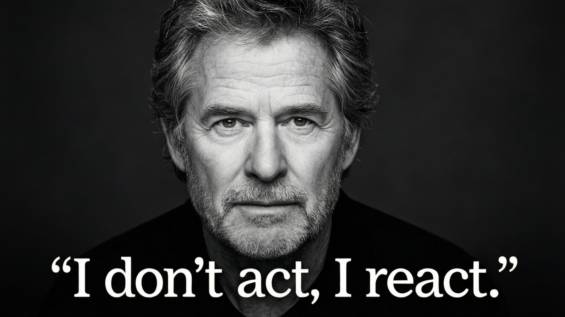 Kevin Kline porträtt med citatet 'Jag agerar inte, jag reagerar.'