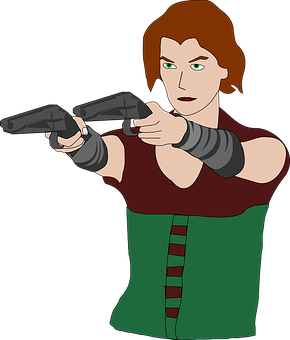 Action Heroine Dual Wielding Guns PNG