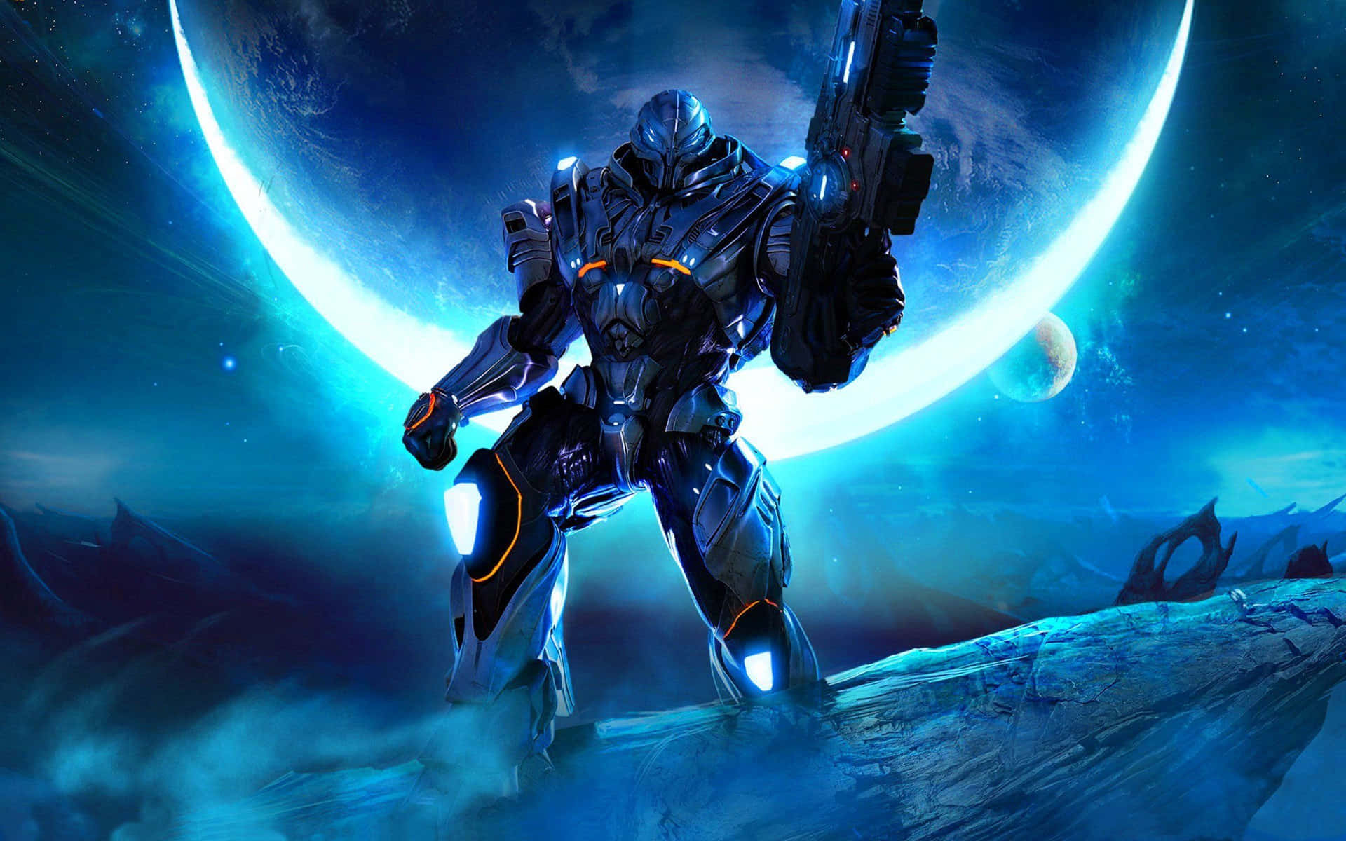 Action Halo Blue Aesthetic Moon Wallpaper