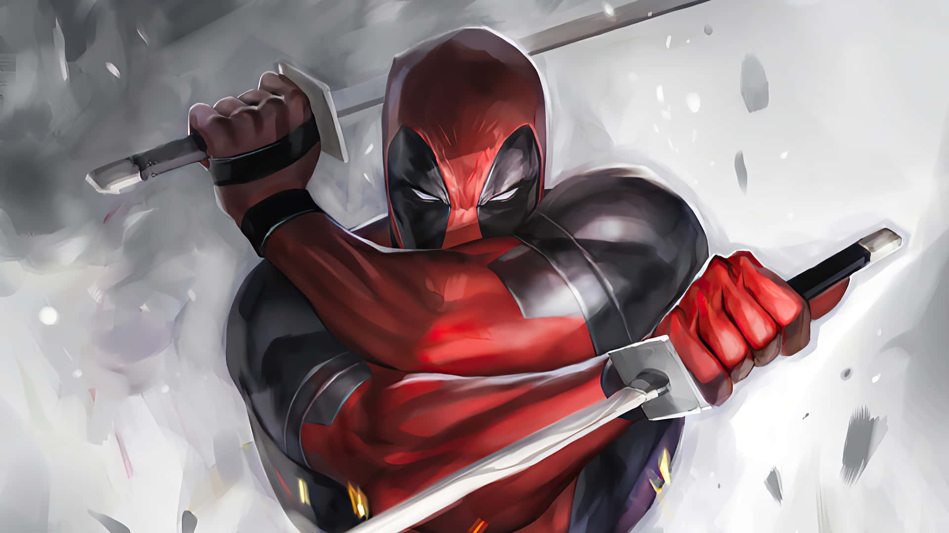 Action-packed Deadpool In Battle Stance