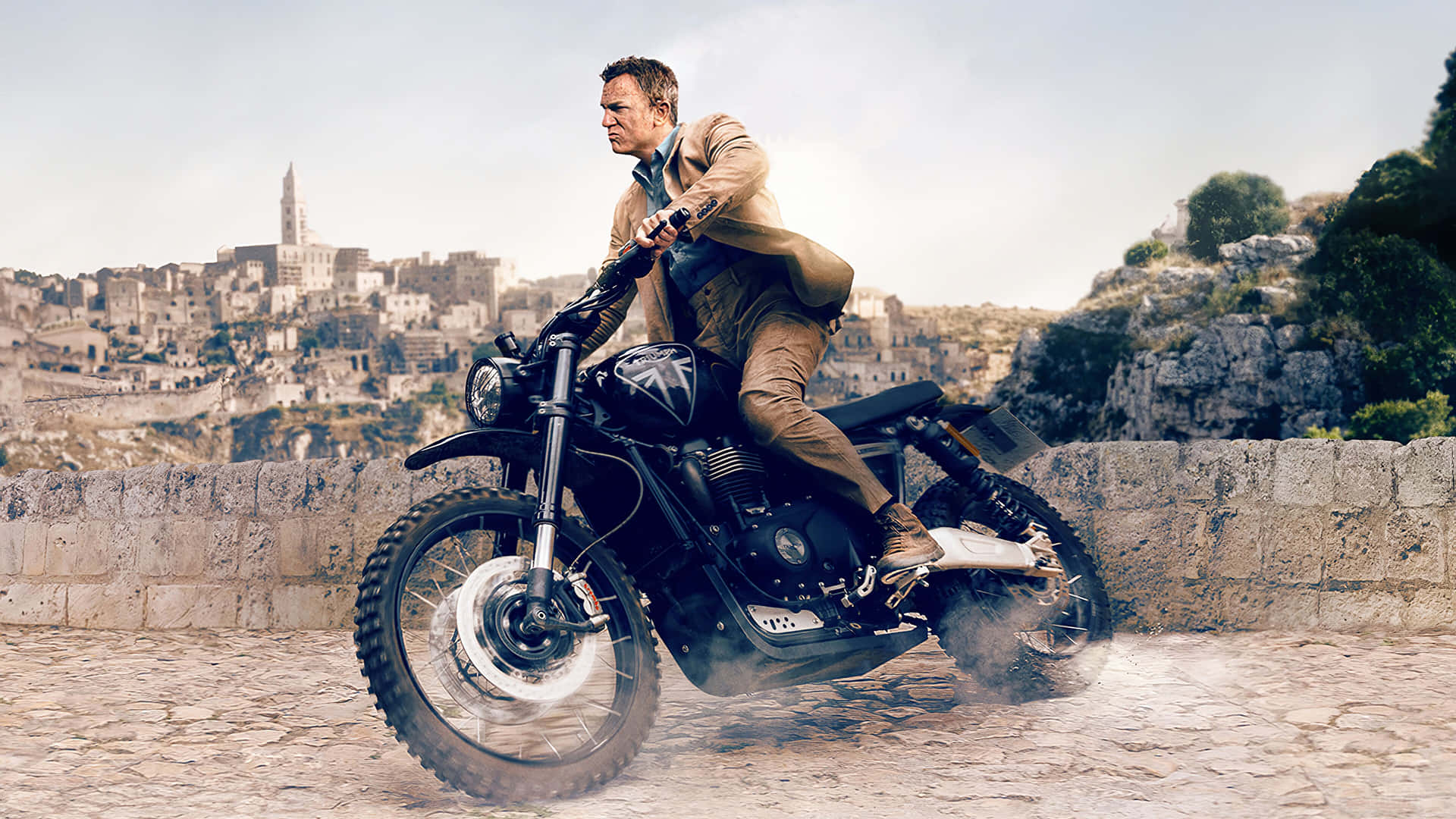 Action Packed Motorcycle Chase Scene Wallpaper