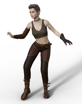 Action Pose Female Character3 D Model PNG