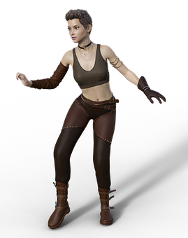 Action Pose Female Character3 D Render PNG