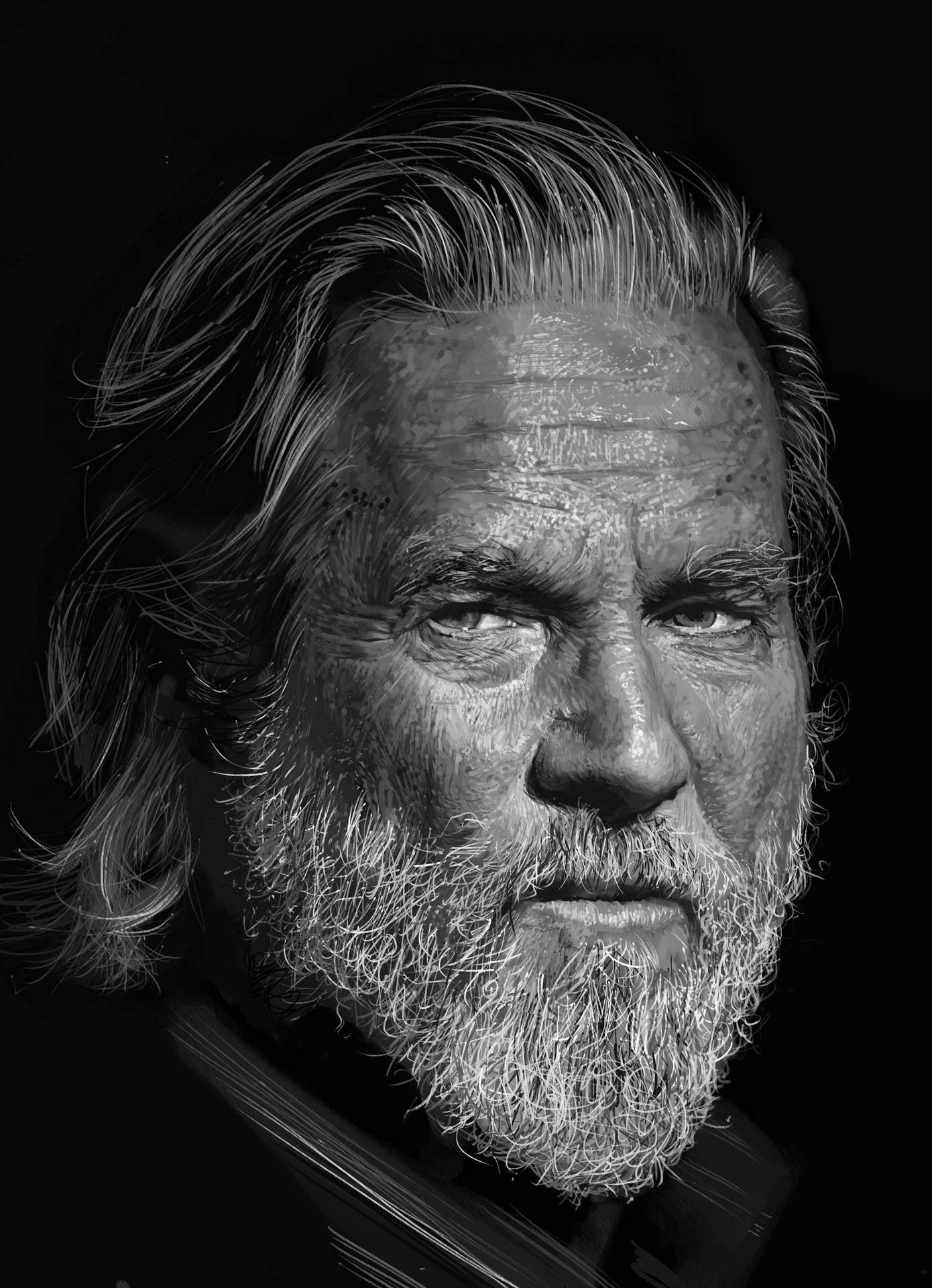 Actor Jeff Bridges Grayscale Portrait Wallpaper