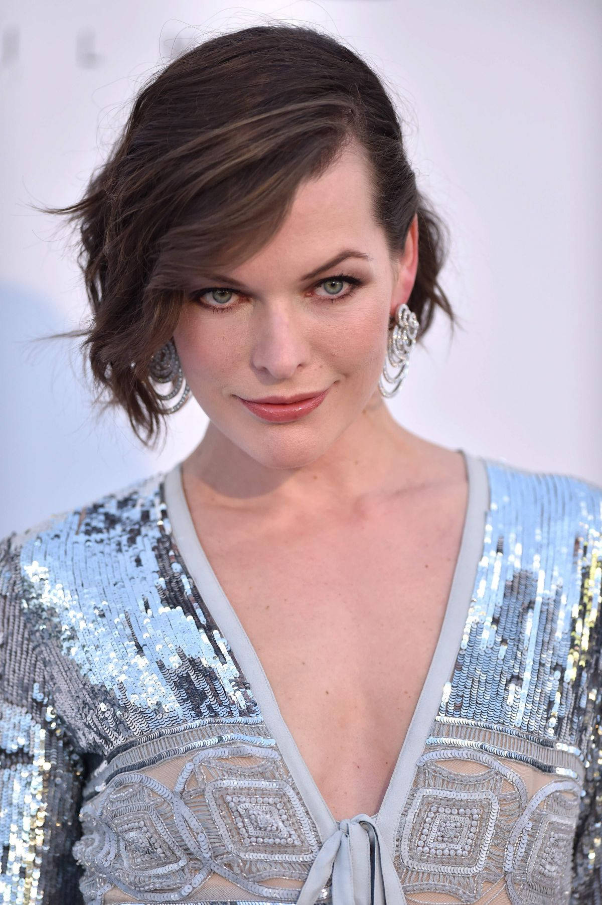 Actress Milla Jovovich Silver Gown Red Carpet Wallpaper
