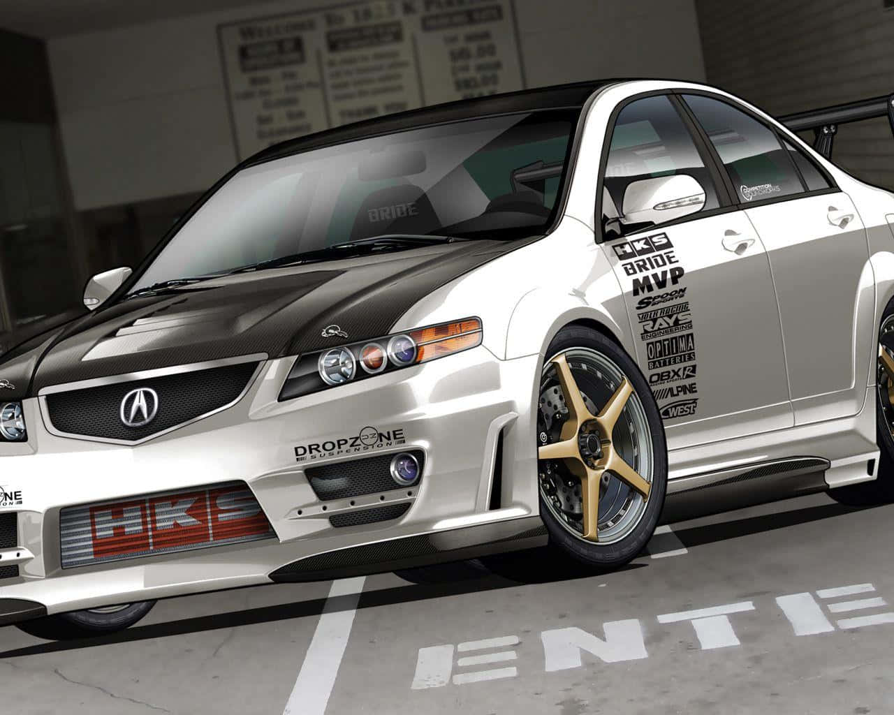 Sleek Acura TSX cruising down the road Wallpaper