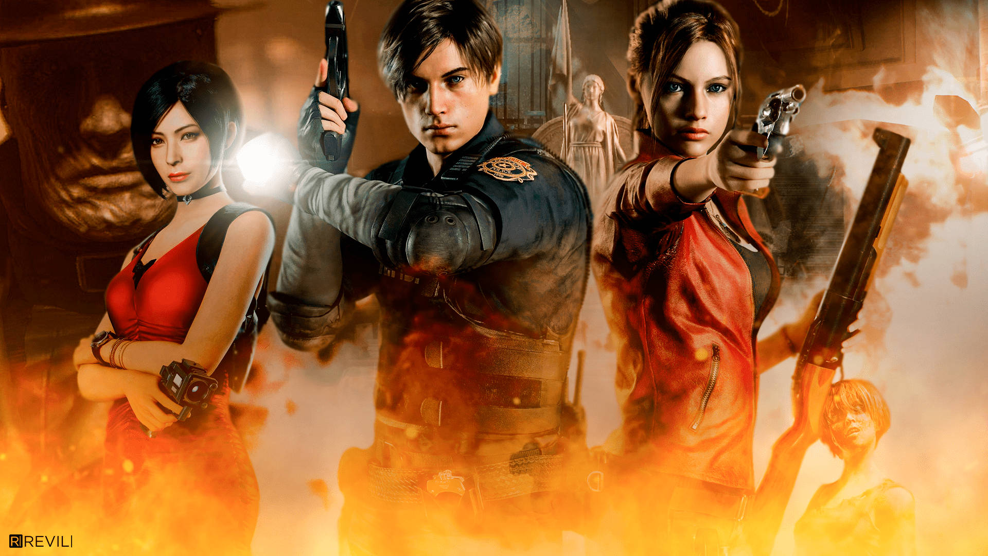 "Leon S. Kennedy and Claire Redfield fight for survival in the new Resident Evil 2 Remake." Wallpaper