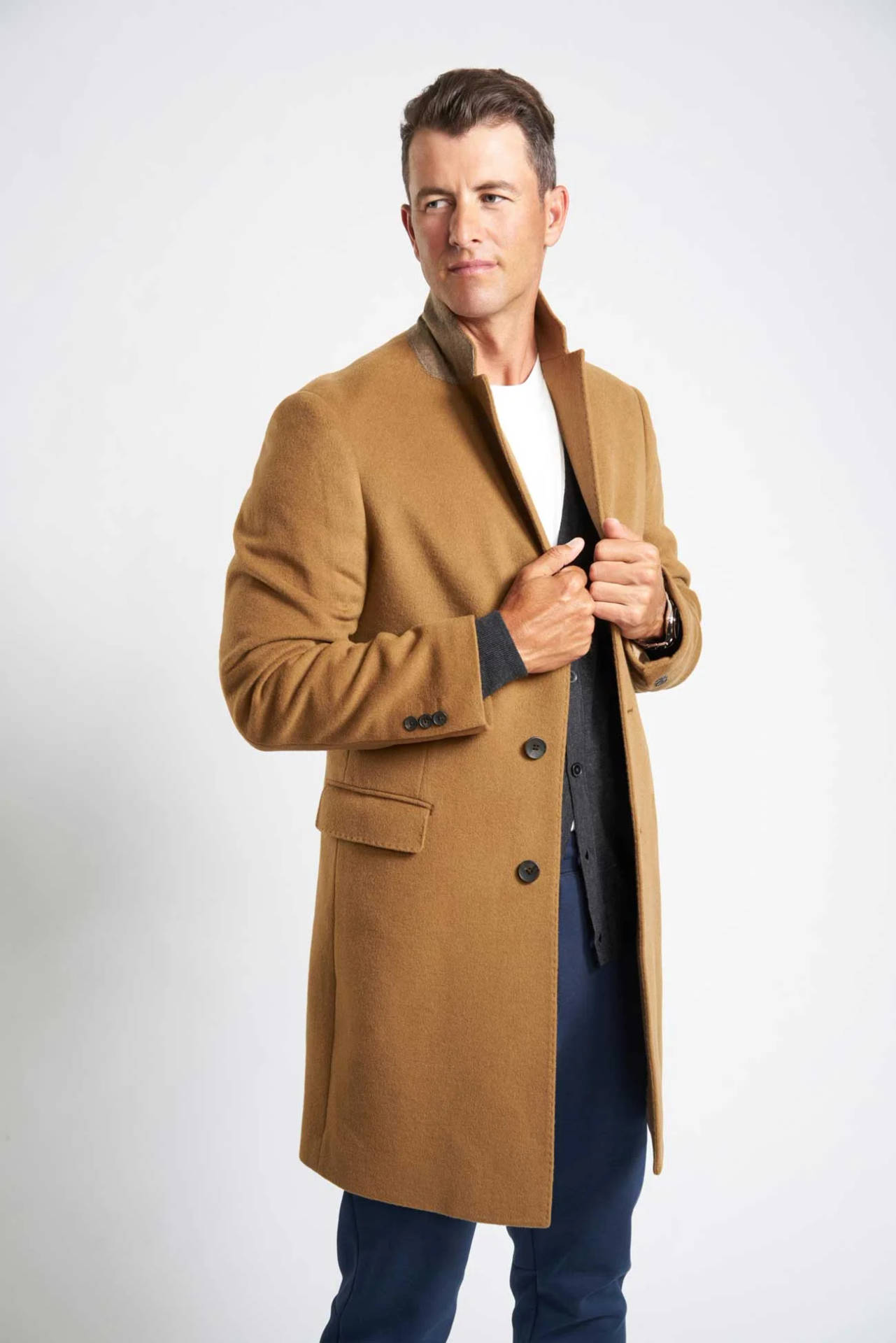 Download Adam Scott In Fashionable Trench Coat Wallpaper | Wallpapers.com