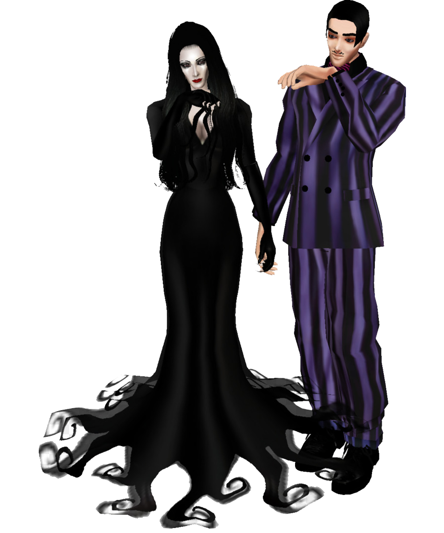 Addams Family Iconic Couple Illustration PNG