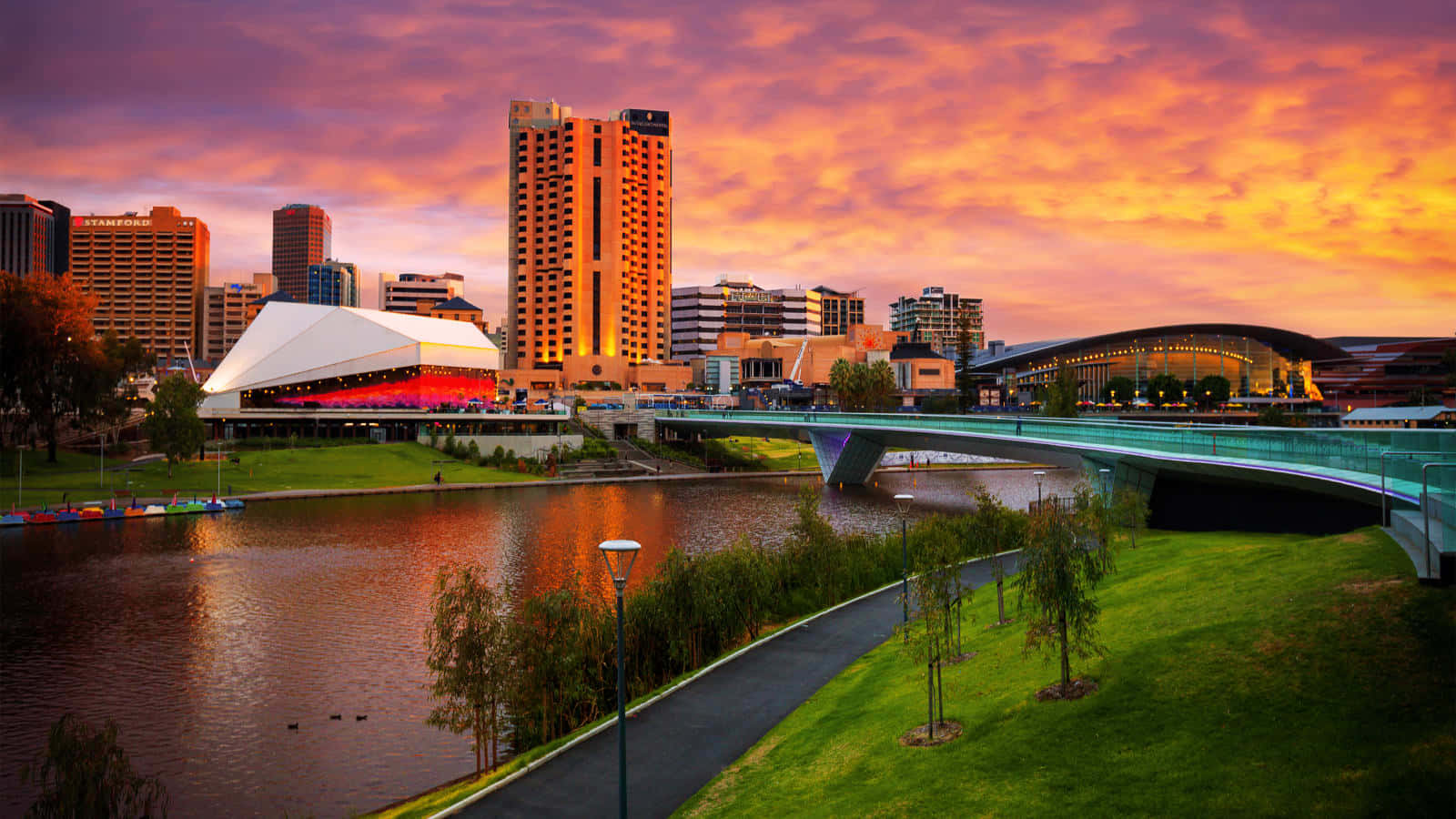 Download Adelaide Festival Centre Sunset Skyline Wallpaper | Wallpapers.com