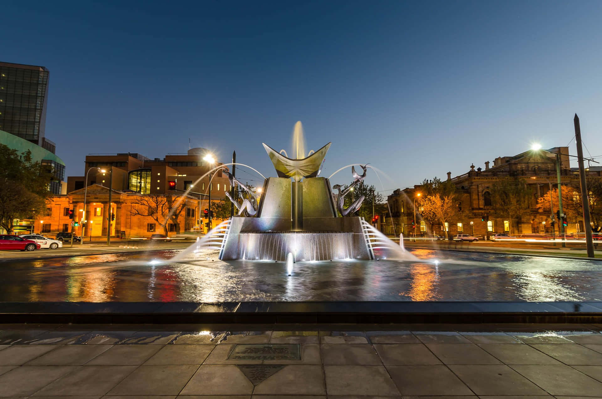 Adelaide Victoria Square Fountain Dusk Wallpaper