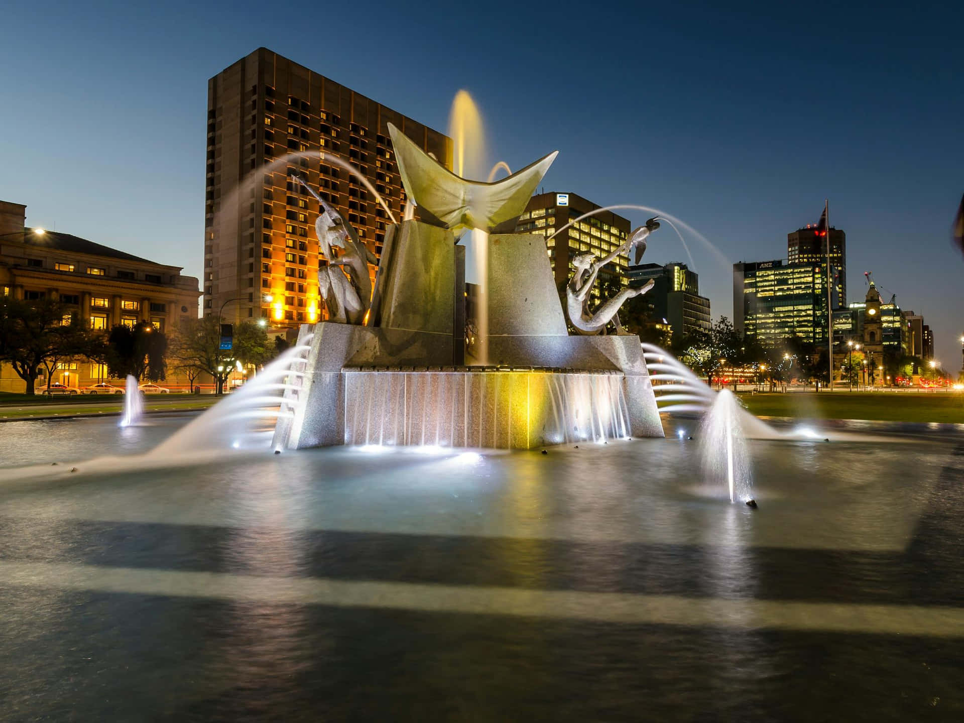 Adelaide Victoria Square Fountainat Dusk Wallpaper