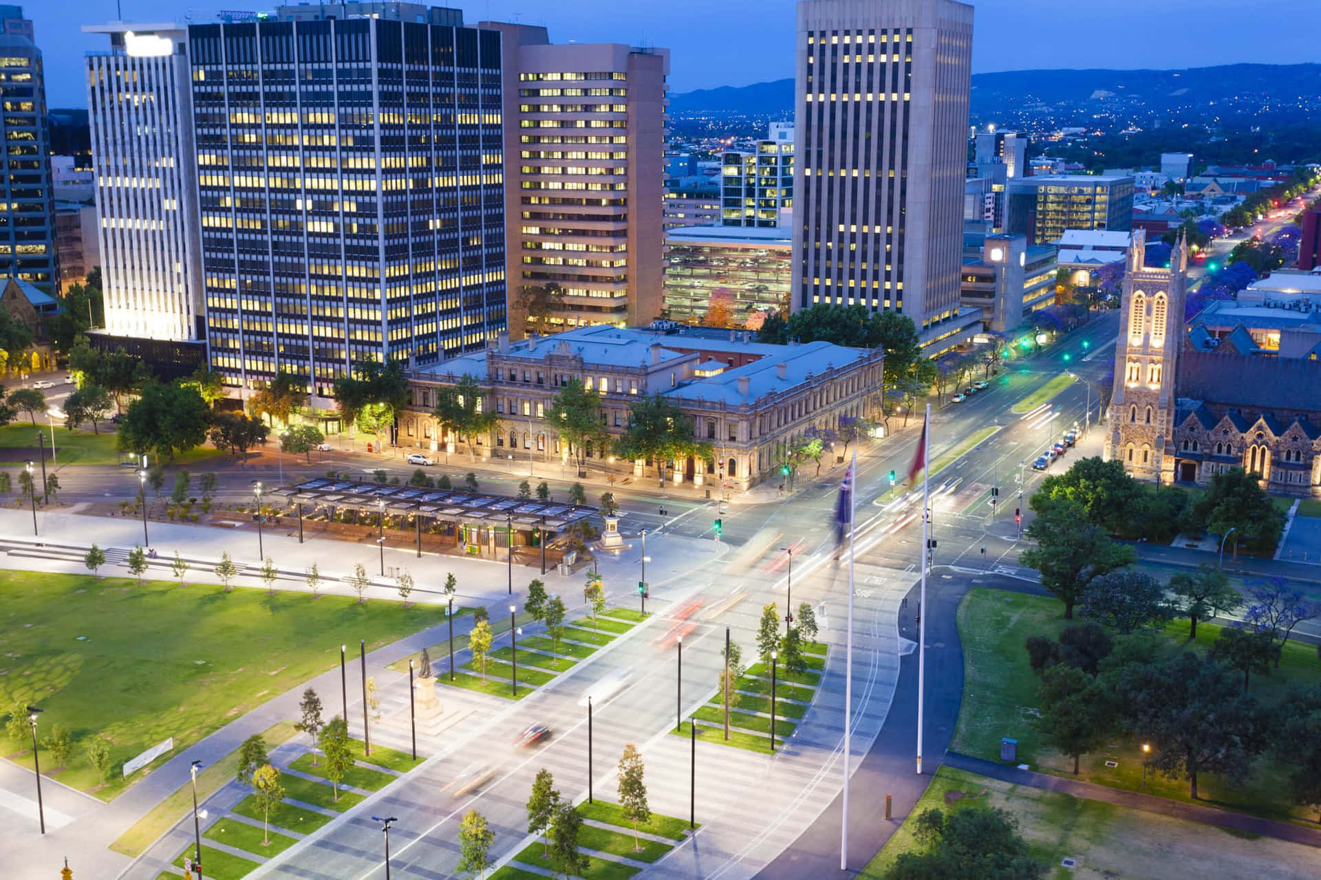 Adelaide Victoria Square Twilight Aerial View Wallpaper