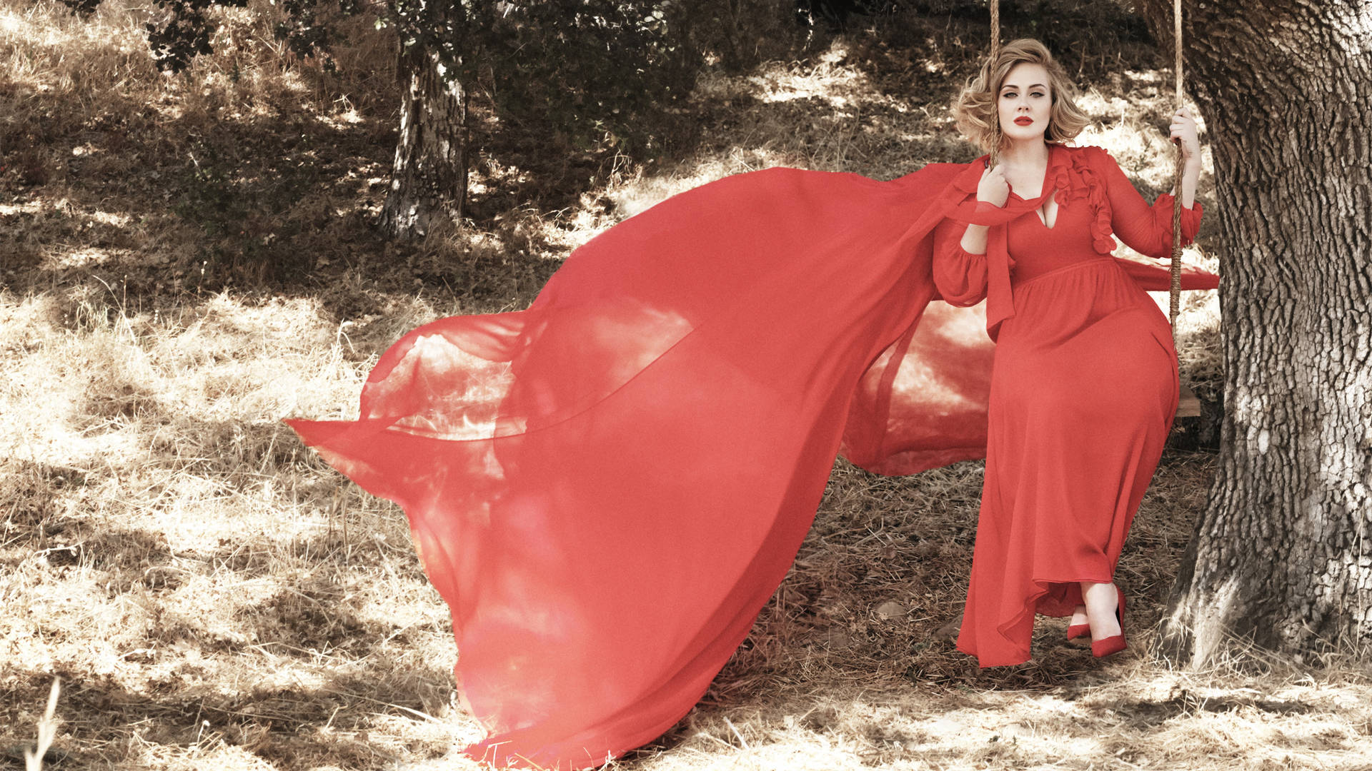 Adele In Red Dress Background