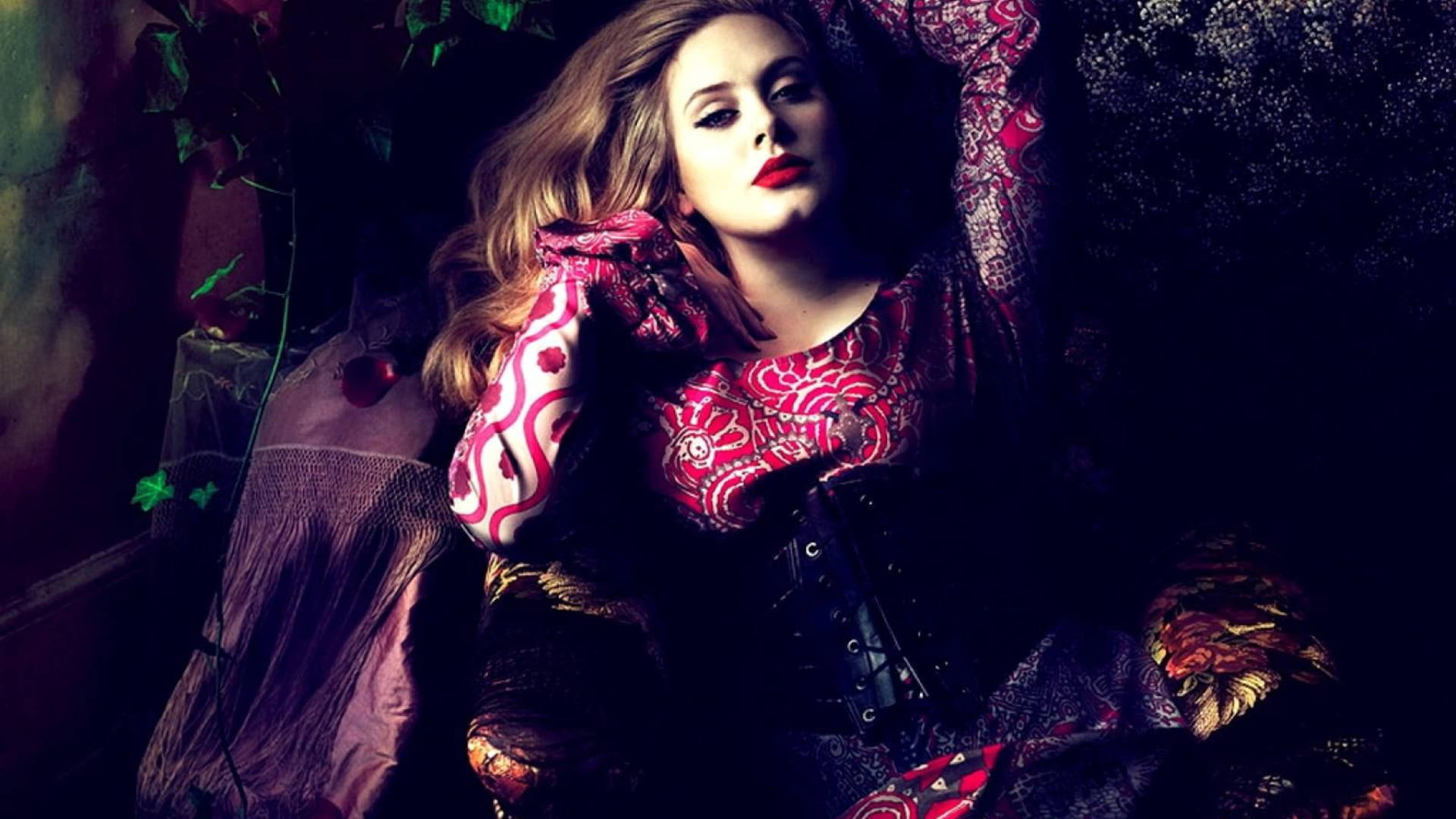 Adele Red Lipstick Pictorial Wallpaper