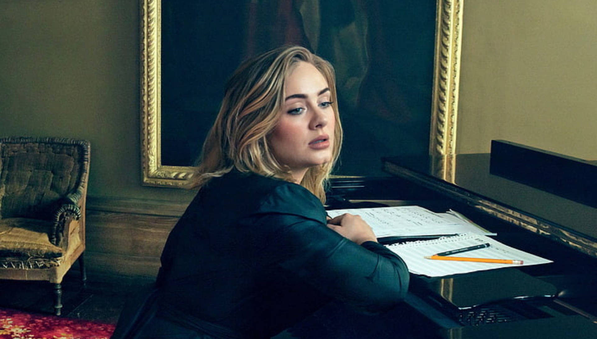 Adele Writing Lyrics Photoshoot Background