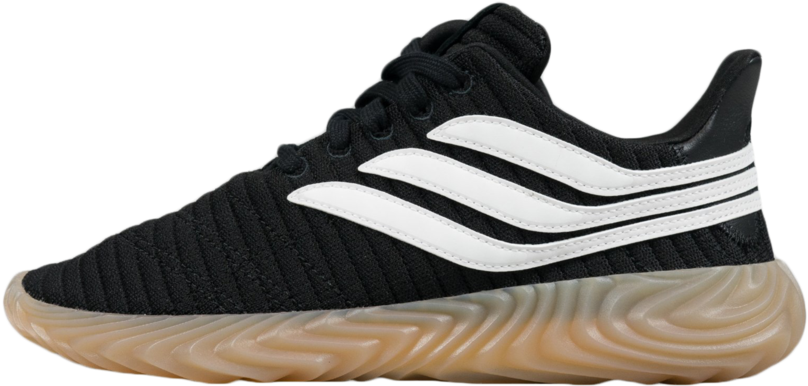 Adidas Black Sneakerwith White Stripesand Tan Sole PNG