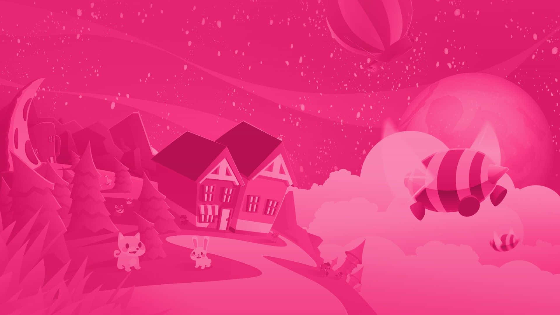Et pink hus med en pink himmel Wallpaper
