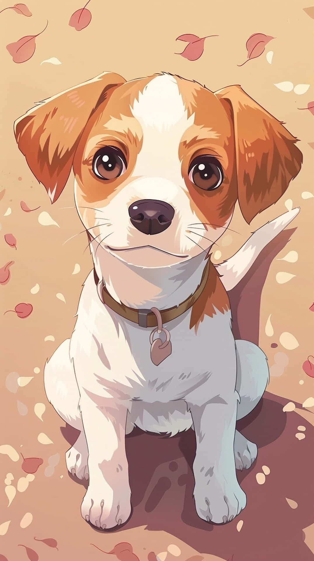 Adorable Anime Puppy Autumn Leaves Wallpaper