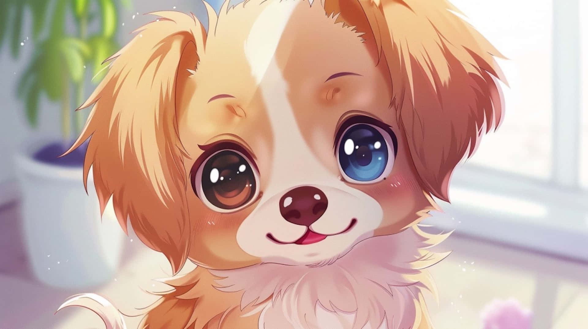 Adorable Anime Puppy Sparkling Eyes Wallpaper