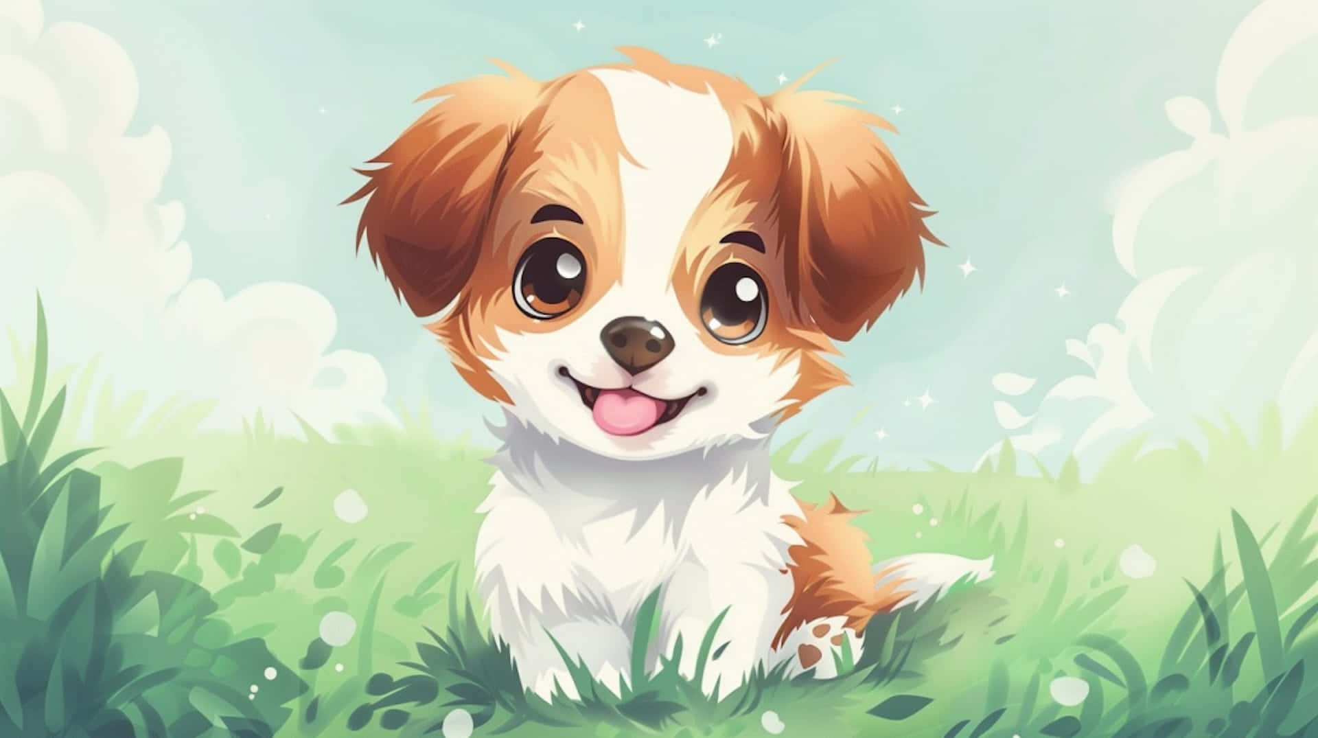 Adorable Anime Puppyin Grass Wallpaper