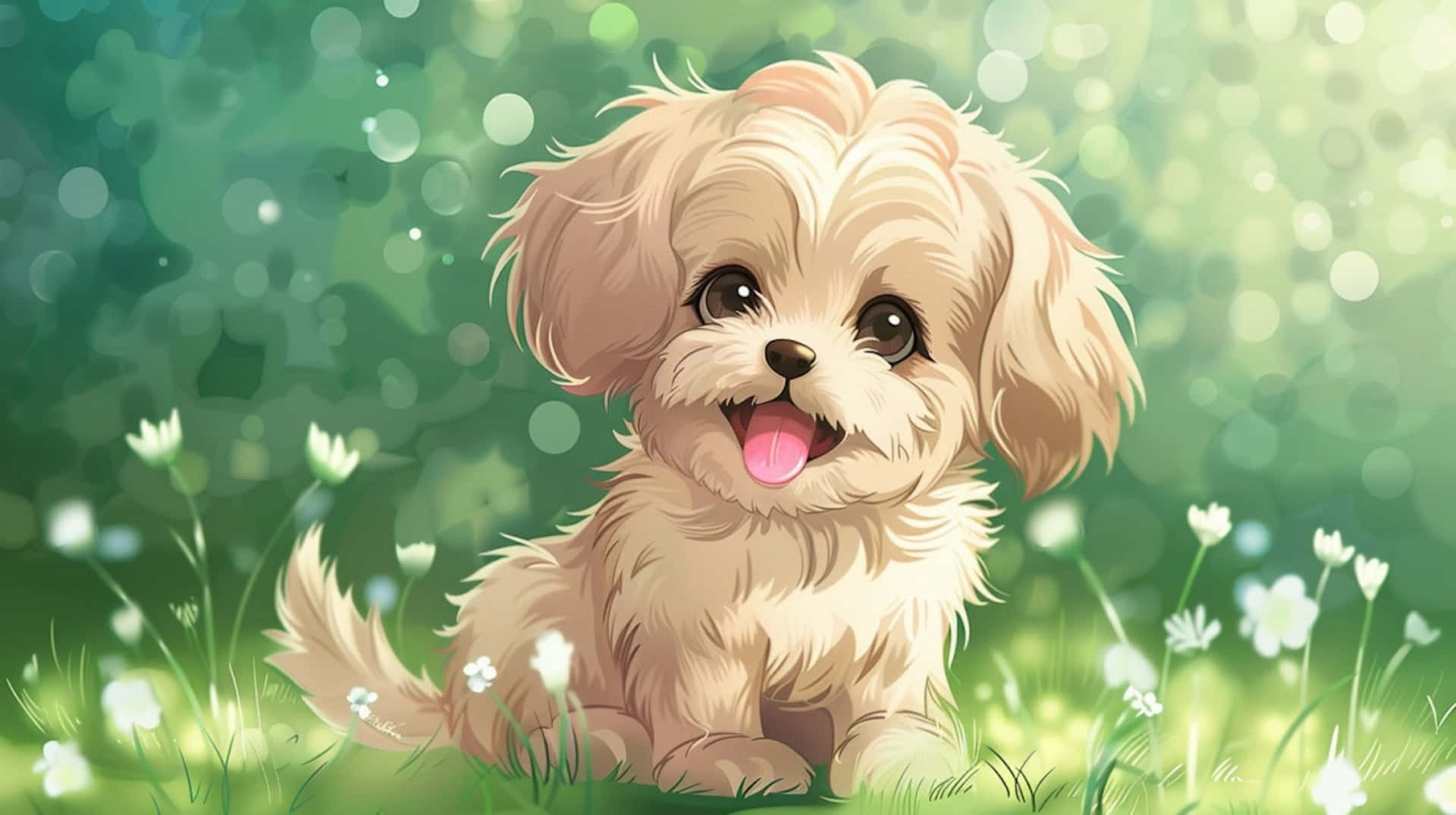 Adorable Anime Puppyin Springtime Wallpaper