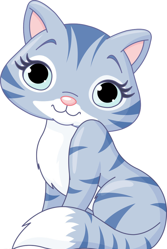 Adorable Blue Striped Cartoon Cat PNG