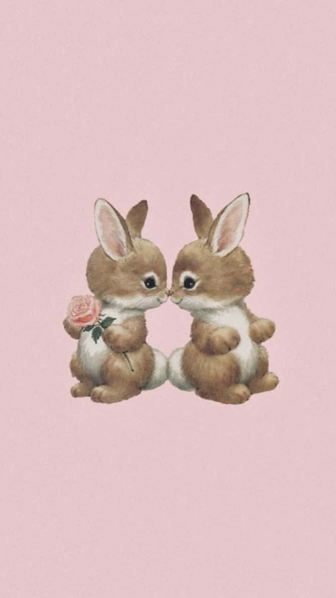 Adorable Bunny Pair With Rose.jpg Wallpaper