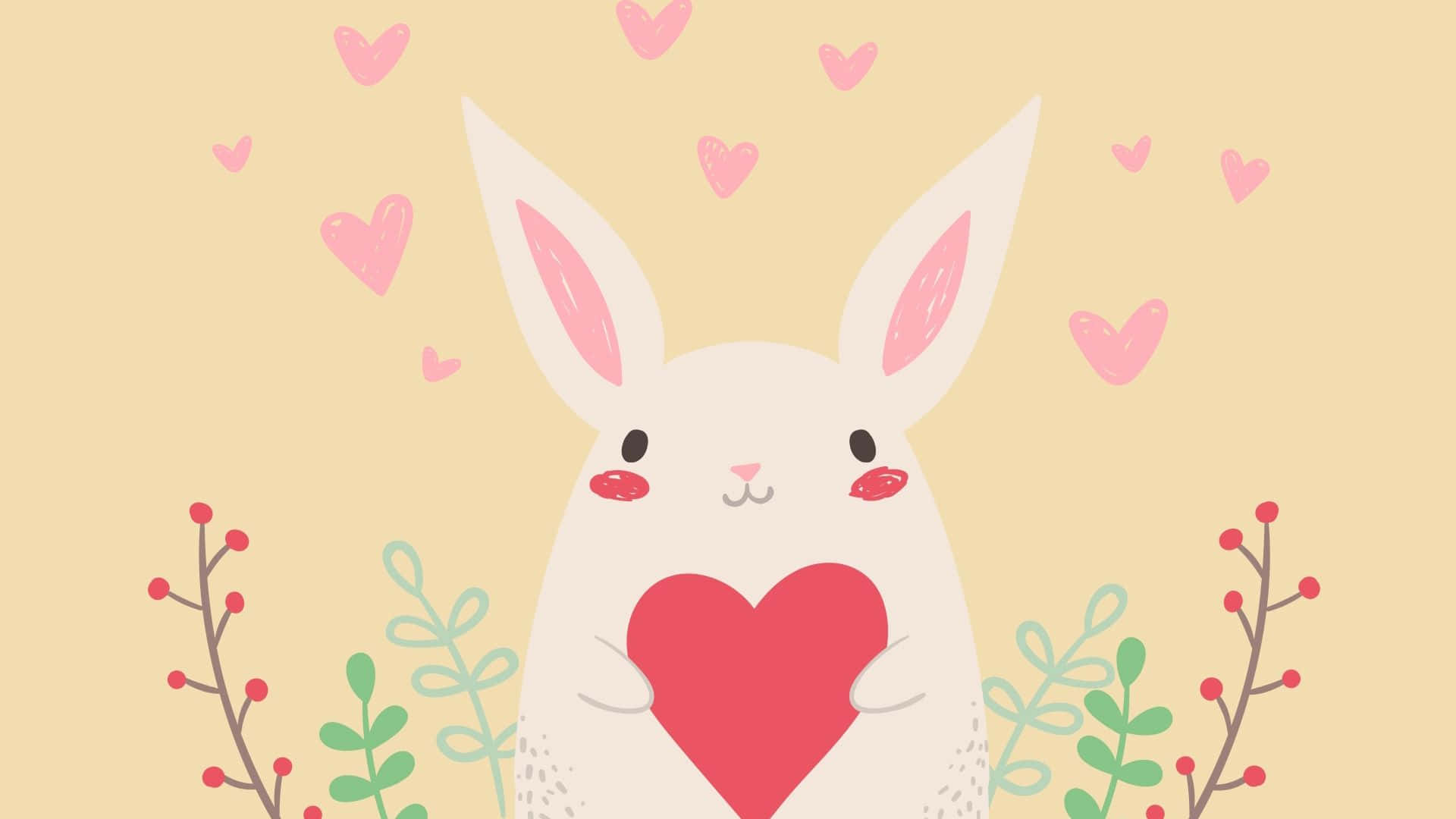 Adorable Bunny With Heart Illustration Wallpaper