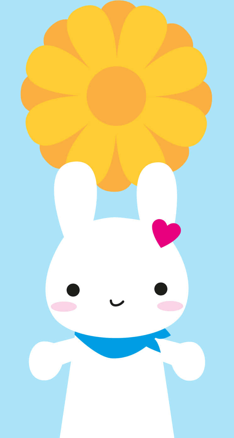 Adorable Bunny With Sunflower Cartoon Wallpaper