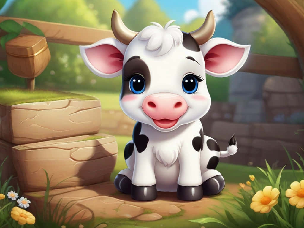 Adorable Cartoon Baby Cow Wallpaper