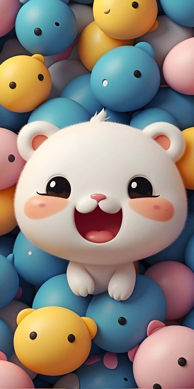 Adorable Cartoon Cat Surrounded By Balls Wallpaper