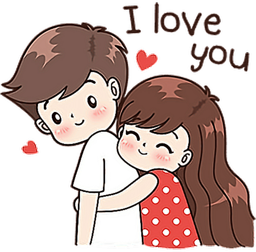 Adorable Cartoon Couple Hugging Love Declaration PNG