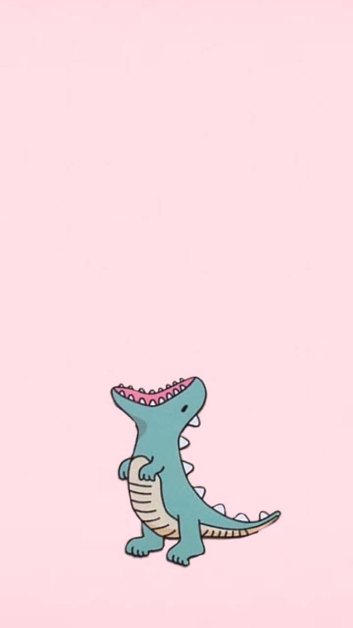 Adorable Cartoon Dinosaur Pink Background Wallpaper