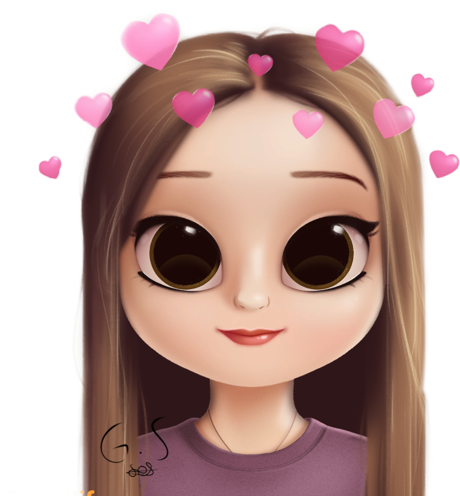 Adorable Cartoon Girlwith Hearts PNG