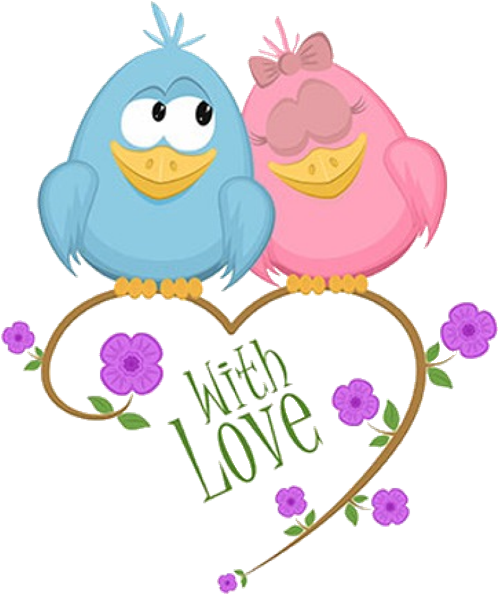 Adorable Cartoon Love Birds PNG