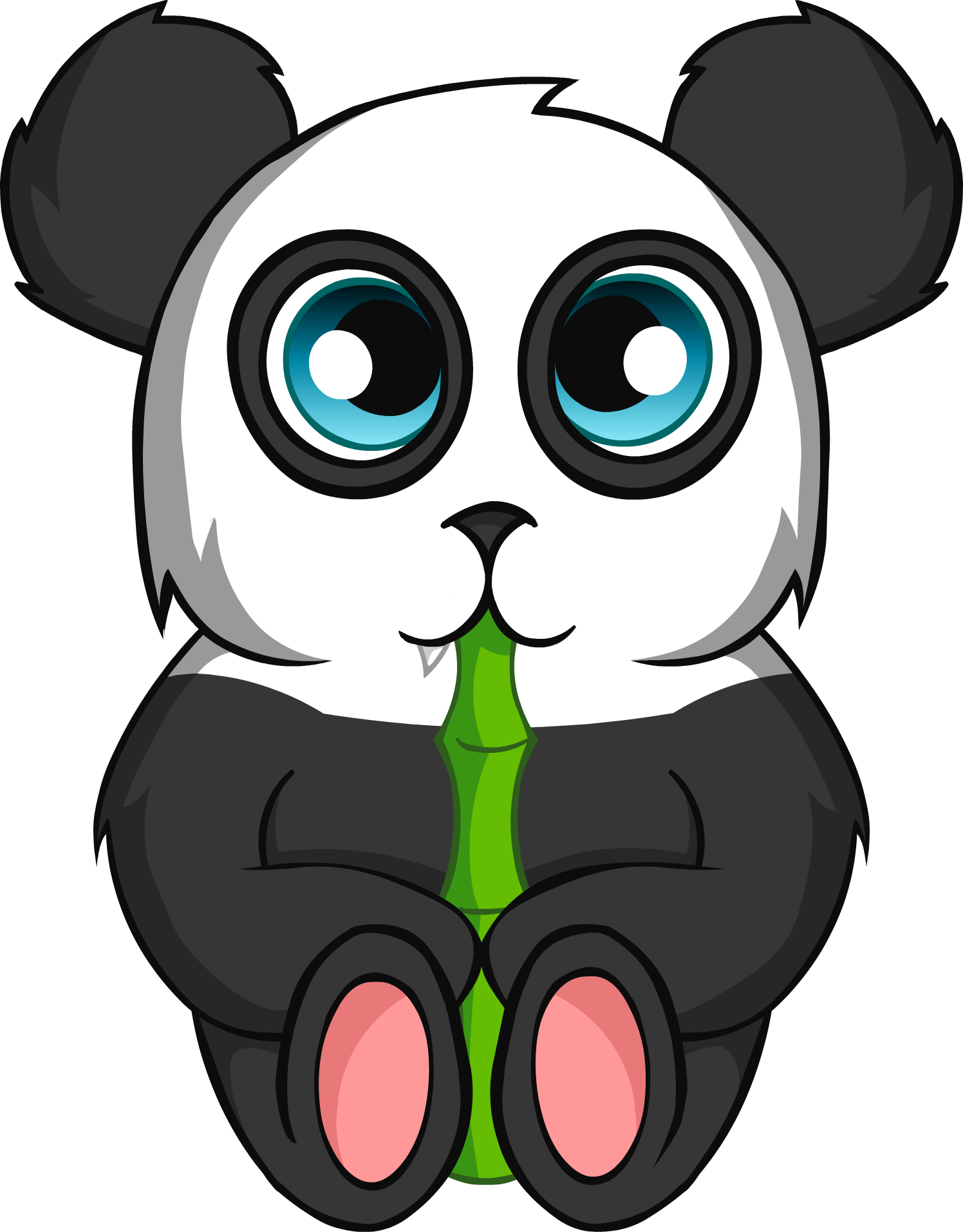 Adorable Cartoon Panda Eating Bamboo PNG