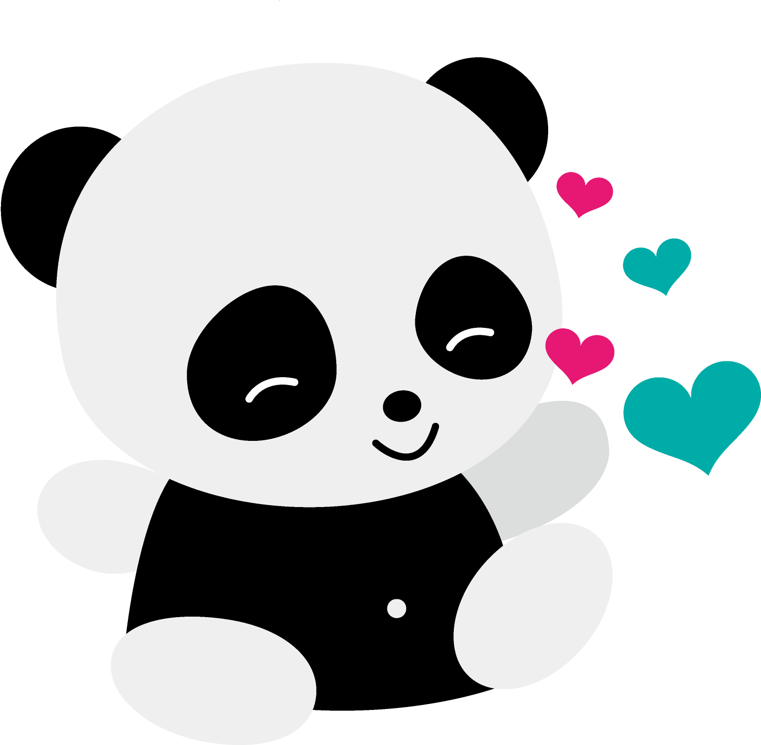 Adorable Cartoon Panda Love Hearts PNG