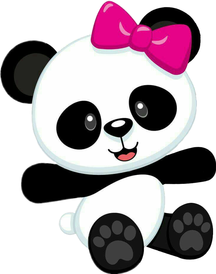 Adorable Cartoon Pandawith Pink Bow PNG