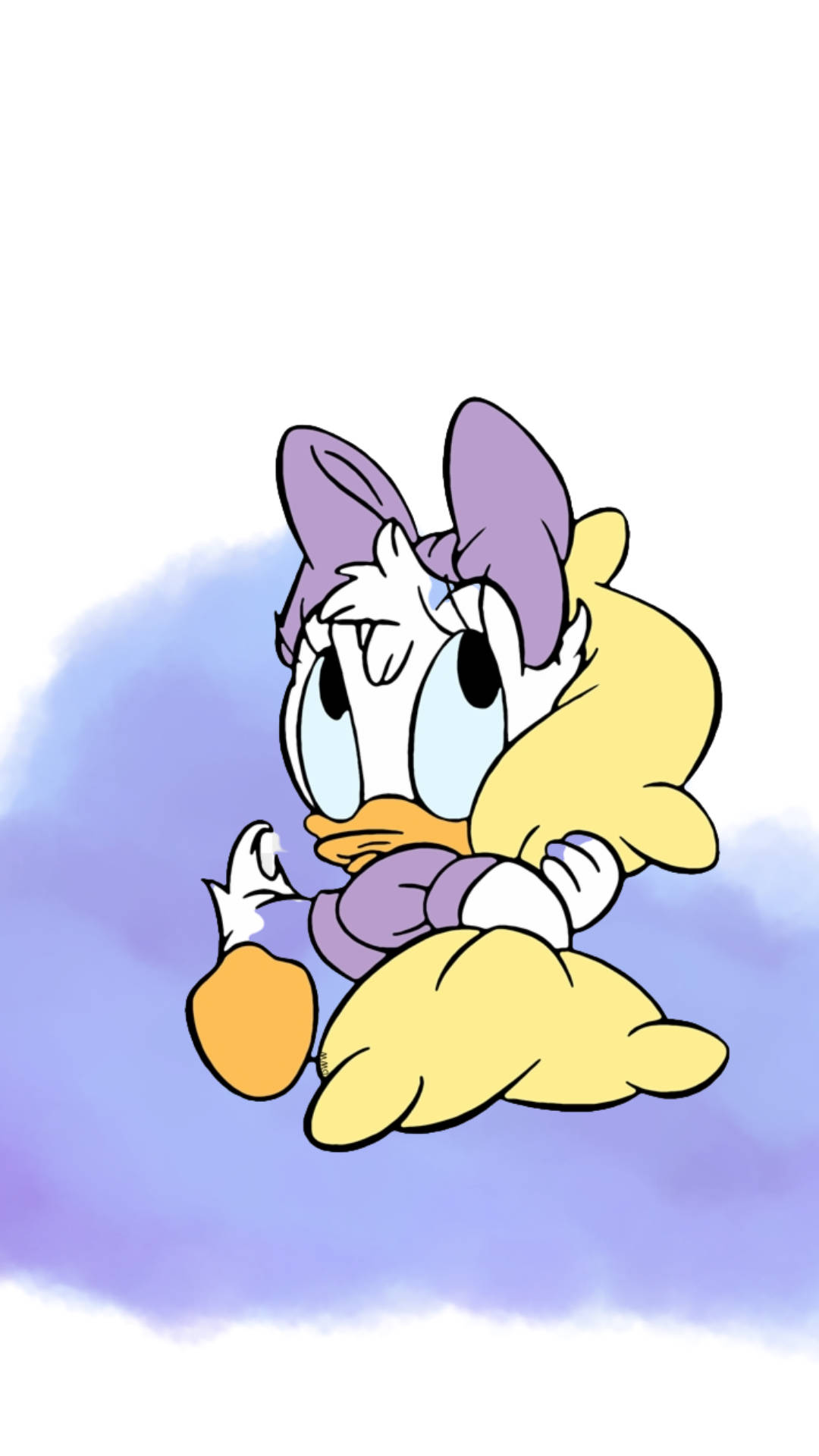 Adorável Daisy Duck Em Um Fundo De Nuvens Roxas. Papel de Parede