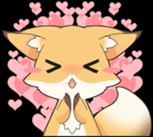 Adorable Fox Surrounded By Hearts PNG